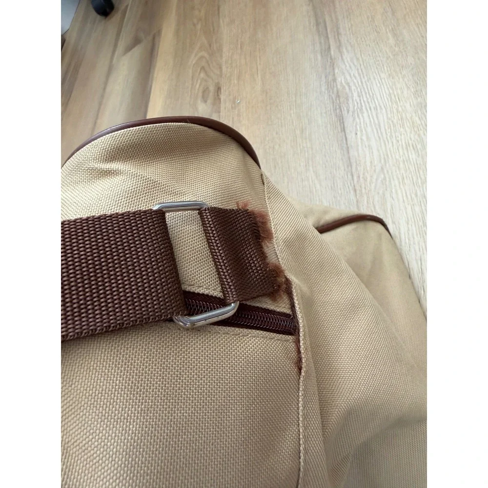 Polo Ralph Lauren Vintage Canvas Duffle Bag Tan Brown Leather Trim Weekender